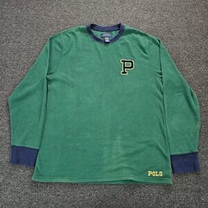 Polo Ralph Lauren Shirt Mens Large Waffle Knit Thermal Sleep Green Navy